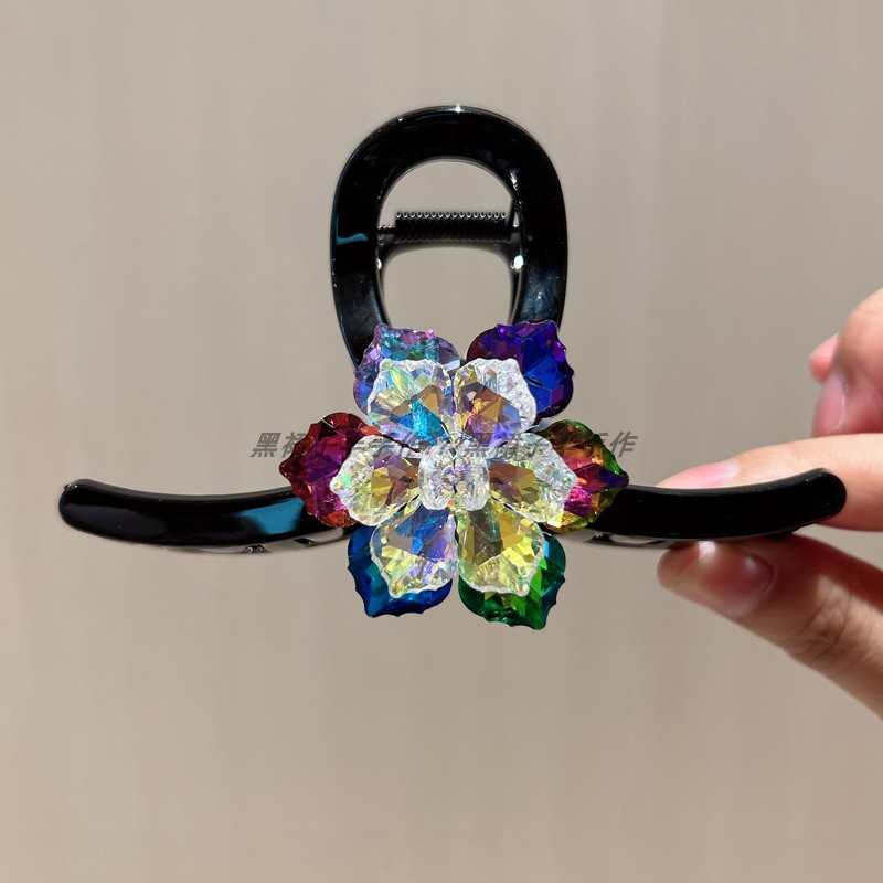 贵气又重工有分量炫彩七彩玻璃花抓夹横夹扭扭夹盘发夹鲨鱼夹气质