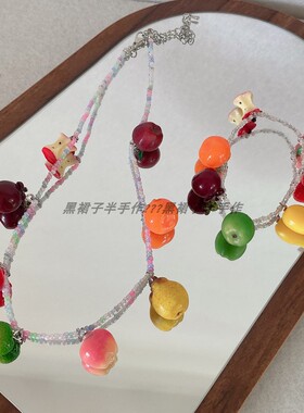包邮~仿真水果可爱弹力串珠手链水果项链度假风可爱鬼马极繁彩色