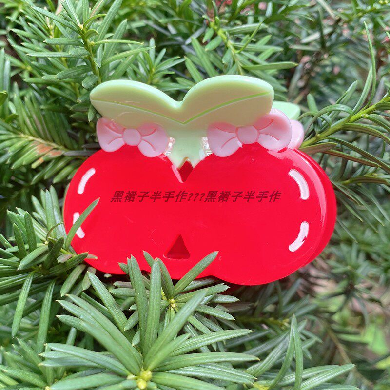 太可爱了吧！红色樱桃醋酸抓夹粉色蝴蝶结设计感小众鲨鱼夹发少女