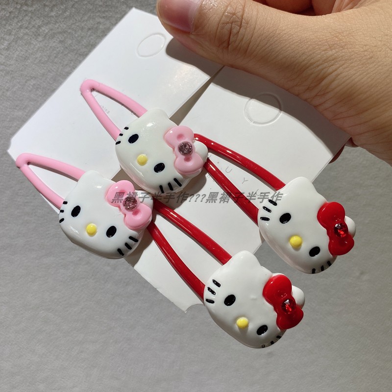 2个装！超可爱猫咪KT树脂配件BB夹刘海夹侧边发卡粉色红色少女心