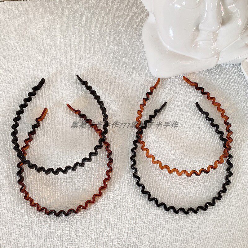 波浪造型发箍亮黑色琥珀色基础款碎发洗脸头扣百搭实用耐用会断