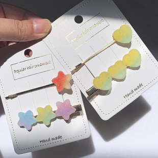 满15包邮INS风桃心五角星软糖发夹趣味搞怪少女彩虹发夹渐变色LO