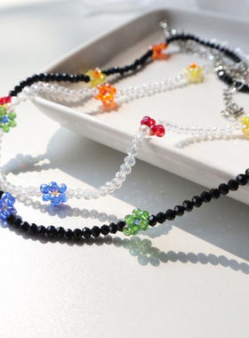 ins风水晶编织花花项链