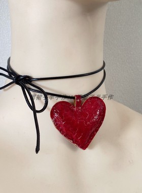 可长可短~原创韩里韩气幸运红色爱心立体充棉长款项链脖子链y2k