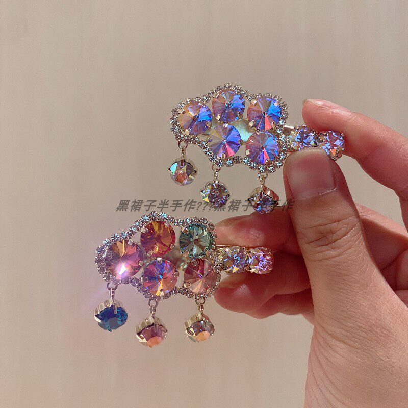 巨闪巨可爱K9钻超闪云朵小吊坠鸭嘴夹轻奢小众质感发夹侧边发卡