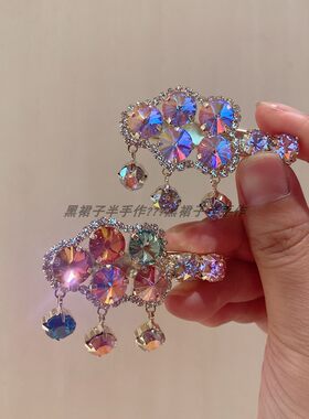 巨闪巨可爱K9钻超闪云朵小吊坠鸭嘴夹轻奢小众质感发夹侧边发卡