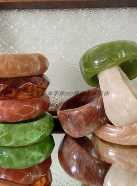 巨夸张有份量美式复古树脂手镯不规则切面宽版ins小众设计感手环