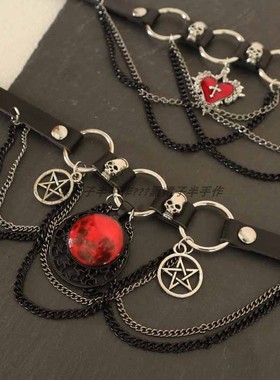 超酷的！亚亚的暗黑哥特风项链链条十字架脖子链骷颅头个性pu材质