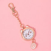 卡通清晰数字玫瑰金怀表钥匙扣挂表学生考试用石英男女手表护士表