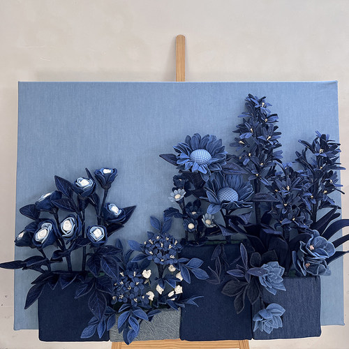 定制款手工牛仔艺术插花画板花开业画报橱窗陈列创意居家挂画礼品