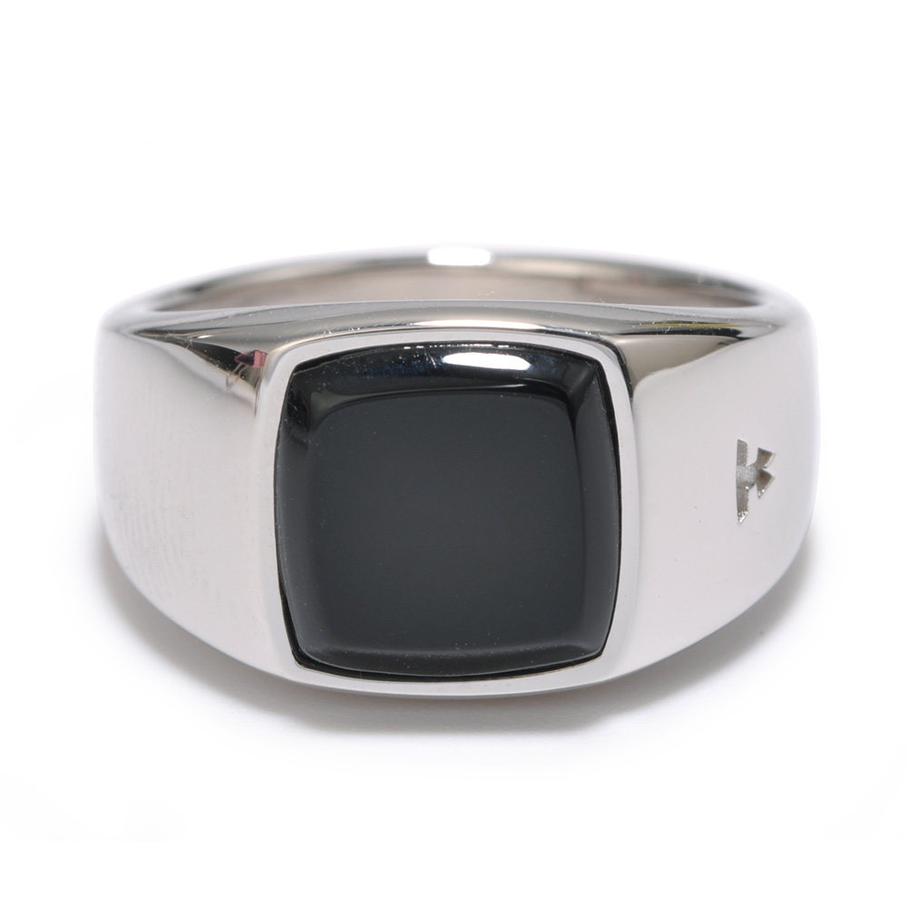 柒玥 方形光面黑玛瑙 925银戒指 男女定制尾戒 轻奢 小众设计精致