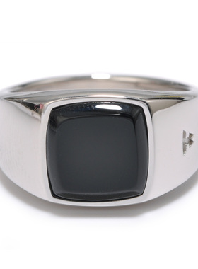 柒玥男女925银时尚黑玛瑙方戒