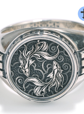 男925银复古太极八卦戒指