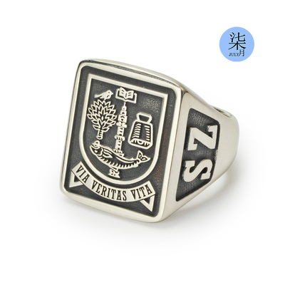 英国毕业925银方形复古光面戒指