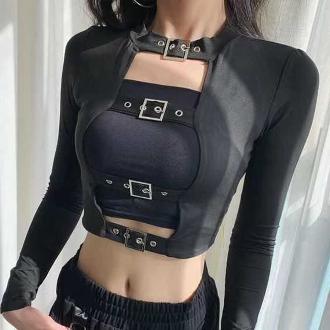 美式辣妹哥特性感风个性设计感短T恤