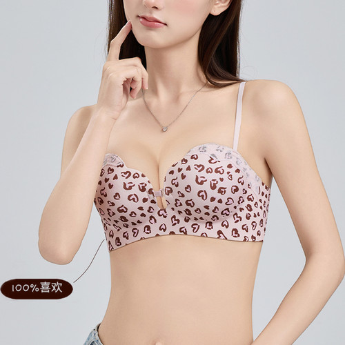 VV前扣豹纹内衣女小胸聚拢显大