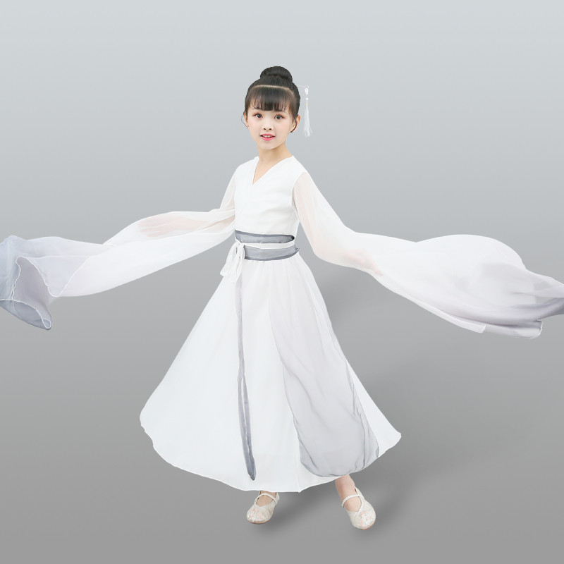 水袖舞蹈服古典汉服儿童惊鸿舞演出服飘逸雪纺中国风清新淡雅表演
