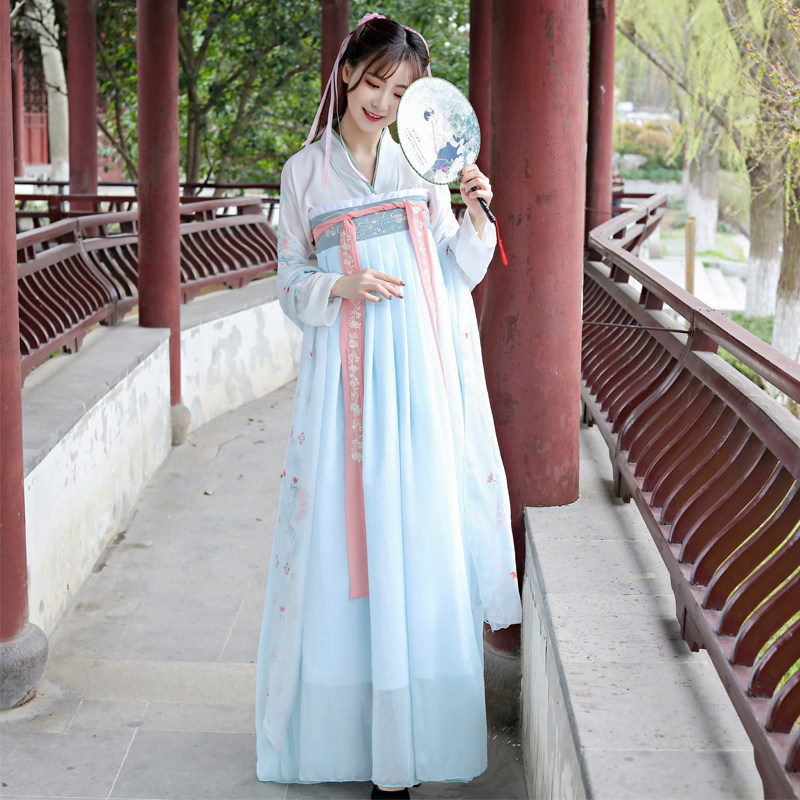 汉服女仙气飘逸古风貂蝉清新淡雅抖音蓝色系超仙古装日常可穿学生