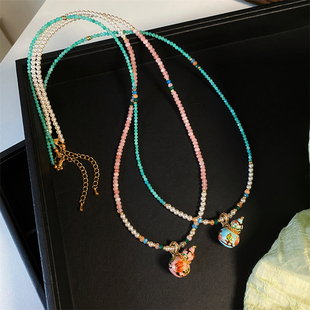 新中式 轻奢葫芦滴油珍珠项链女百搭高级感气质小众百搭锁骨链 时尚