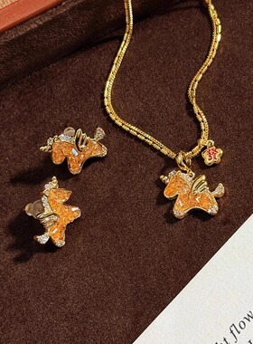 渐变轻奢小众金色独角兽项链女