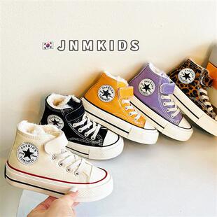 冬季加绒儿童高帮帆布鞋男女童大棉板鞋中大童小白鞋宝宝保暖棉鞋