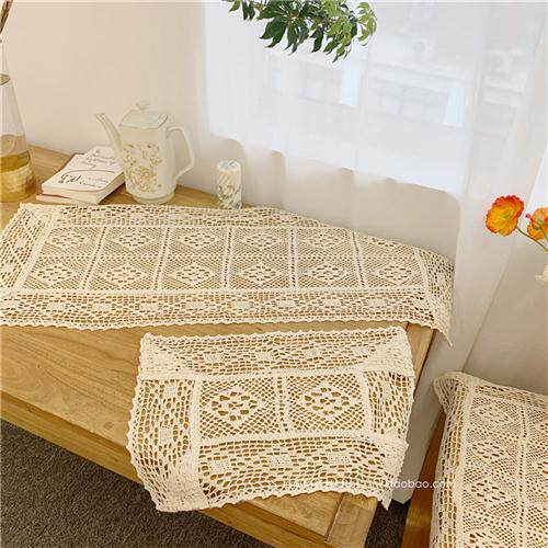 V3U2ins风钩针蕾丝缕空桌布餐垫复古 纯棉台布拍照背景道具家