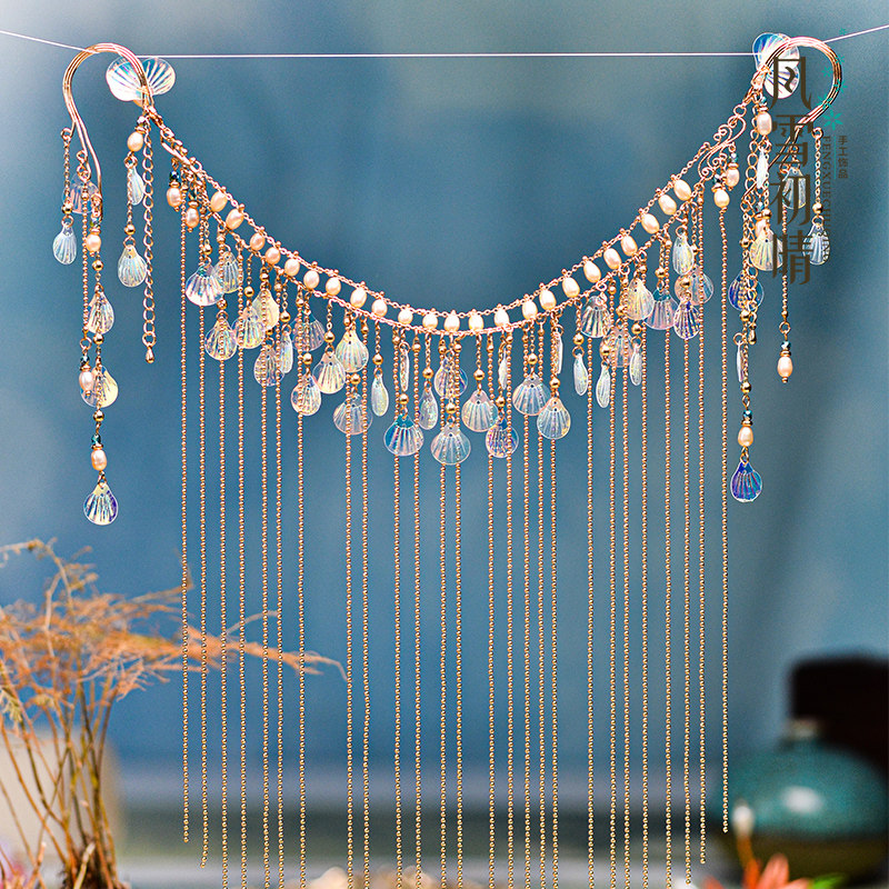 风雪初晴汉服面帘古风遮脸挂耳流苏遮面帘发饰套系云水谣