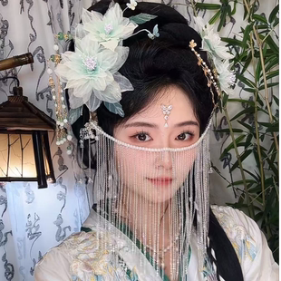 风雪初晴汉服手工发饰银枝面帘头饰复古国风超仙气素款 银色系