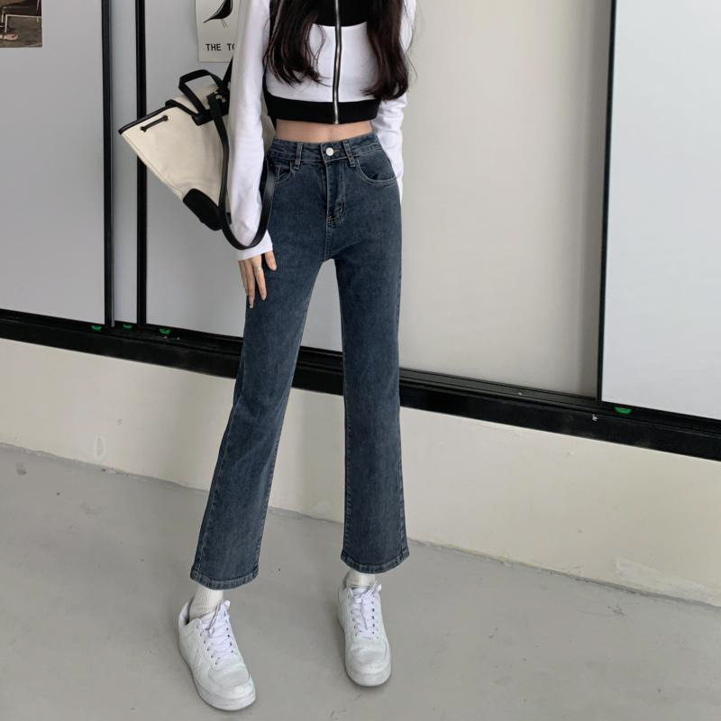 直筒高腰牛仔裤2025女新款秋季复古chic显瘦弹力九分小个子烟管裤
