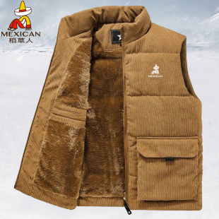 稻草人灯芯绒马甲男秋冬季加绒加厚保暖坎肩背心工装立领马夹外套