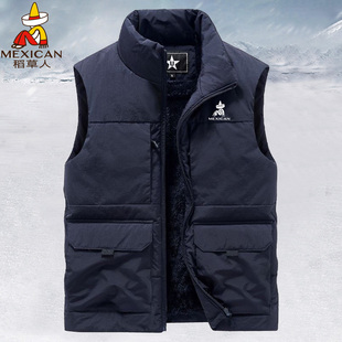 稻草人工装马甲男冬季加绒保暖背心多口袋羊羔绒马夹加厚坎肩外套