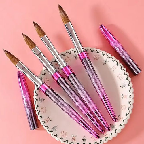 貂毛美甲笔Kolinsky nail brush 金属冰花杆纯貂毛笔刷雕花笔定制