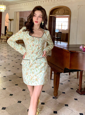 【清货折XSS】Sister Jane 新款复古碎花大圆领迷你连衣裙双排扣