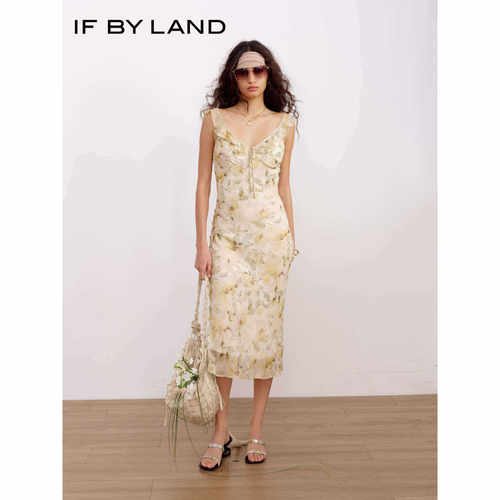 IF BY LAND 设计师品牌2026春夏新品花卉雪纺荷叶边吊带连衣裙