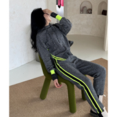 运动长裤 套装 新款 气质休闲荧光绿撞色连帽卫衣 清货折 SJYP