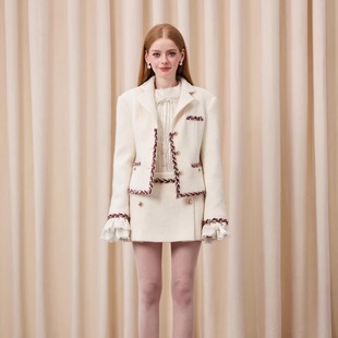 EIMISMOSOL2025AW秋冬 织带撞色毛呢外套半裙