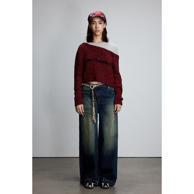 JAC FLEURANT2025秋冬 刺绣撞色假两件毛衣斜腰头复古洗水阔腿裤