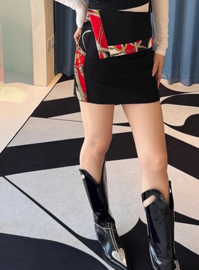 【清货3折】CHRISOU BY DAN欧阳丹红色翻折半裙 黑色logoT恤