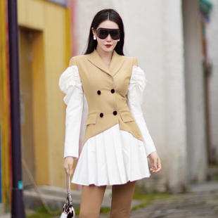 领拼白长袖 JINGYI西装 GUO 百褶连衣裙气质设计感 清货折S