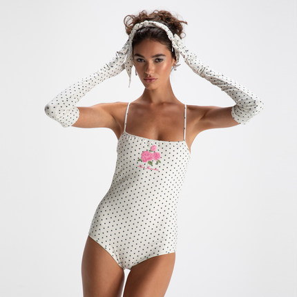 【折】Nana Jacqueline 2Sss秋新款复古波点刺绣露背连体衣含手套