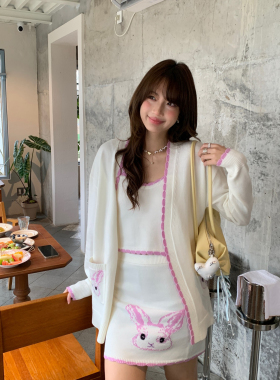 Maison Wester26SS 粉色小兔刺绣针织三件套