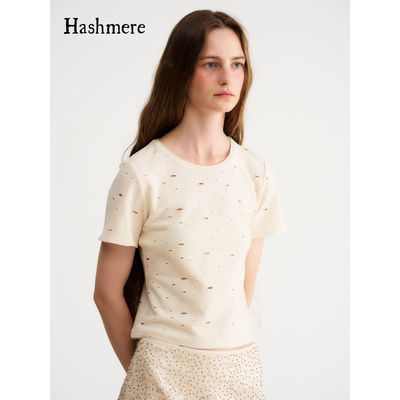 Hashmere 26SS 重磅砂洗羊毛破洞镂空上衣 钉珠A字短裙廓形半身裙