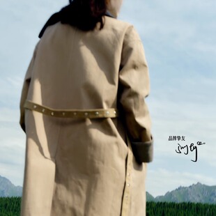 马君妍同款lost in echo早秋新款经典千鸟格双排扣水洗长风衣外套