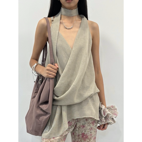 【现货】IF BY LAND设计师26ss 燕麦色围裹流苏飘带上衣