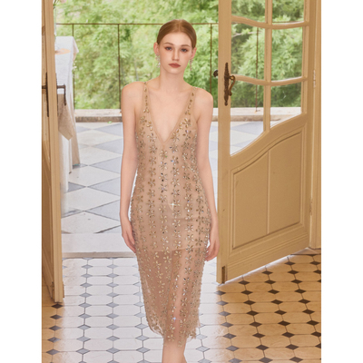 Wardrobes by chen2025SS 重工水晶花䯳烫钻连衣裙