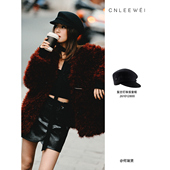 CNLEEWEI 26SS新品 羊毛呢黑色复古钉珠报童帽贝雷帽