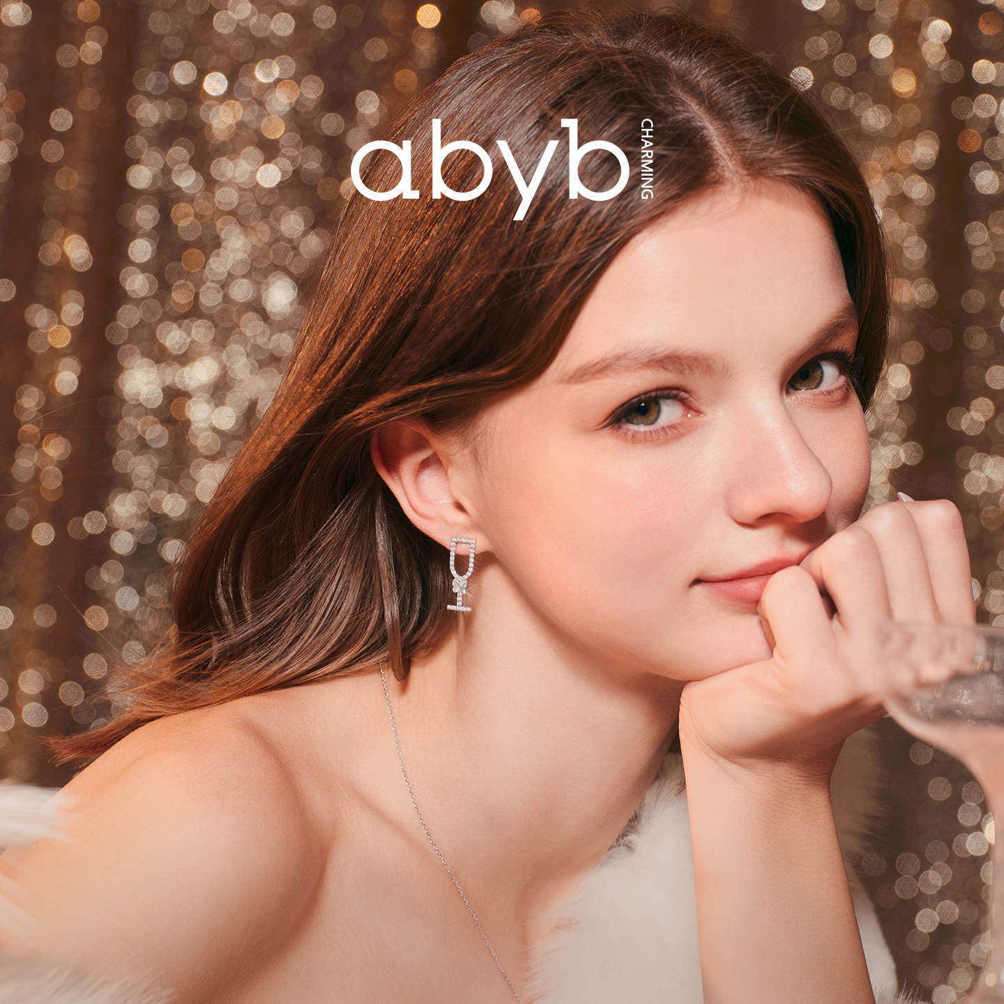 【新品】Abyb charming 香槟幻影项链闪锆可调节 戒指 项链