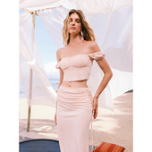 Sheer 抽褶鱼尾半裙度假风套装 Luck Selene一字肩鱼骨上衣