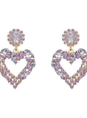 设计师The oceanes 买手店2R梦幻爱心紫色水晶耳环百搭甜美