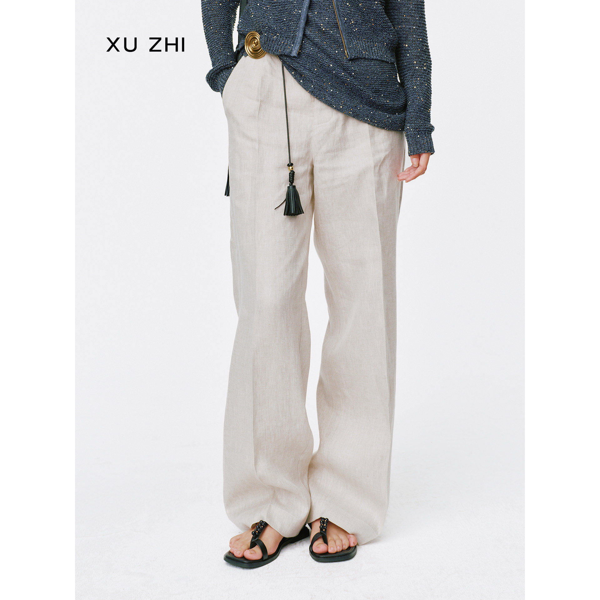 XU ZHI 26春季新品 麻纹剪裁西装裤（附编绳串珠链条腰带）,女装/女士精品,时尚套装,淘宝优惠券,粉丝福利购,淘宝优惠卷